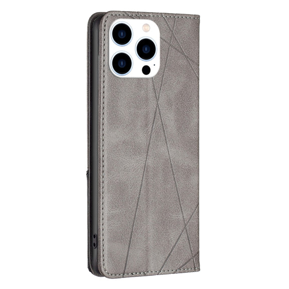 For iPhone 16 Pro Rhombus Texture Magnetic Leather Phone Case(Grey)