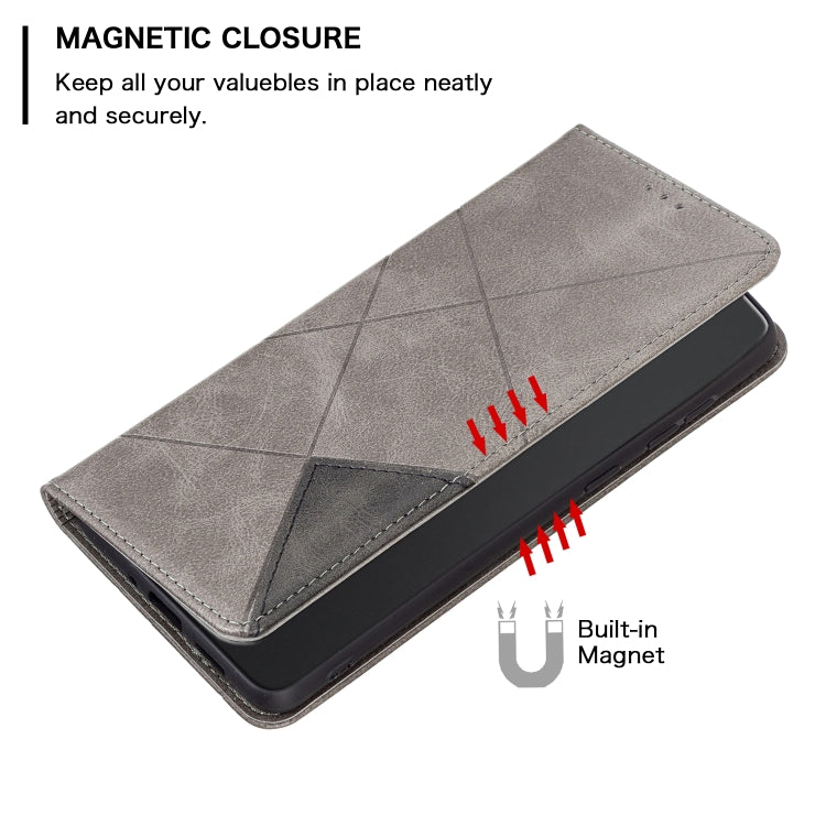 For iPhone 16 Pro Rhombus Texture Magnetic Leather Phone Case(Grey)