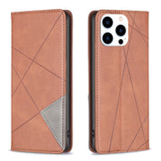 For iPhone 16 Pro Rhombus Texture Magnetic Leather Phone Case(Brown)