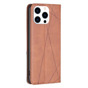 For iPhone 16 Pro Rhombus Texture Magnetic Leather Phone Case(Brown)