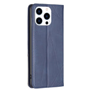 For iPhone 16 Pro Rhombus Texture Magnetic Leather Phone Case(Blue)