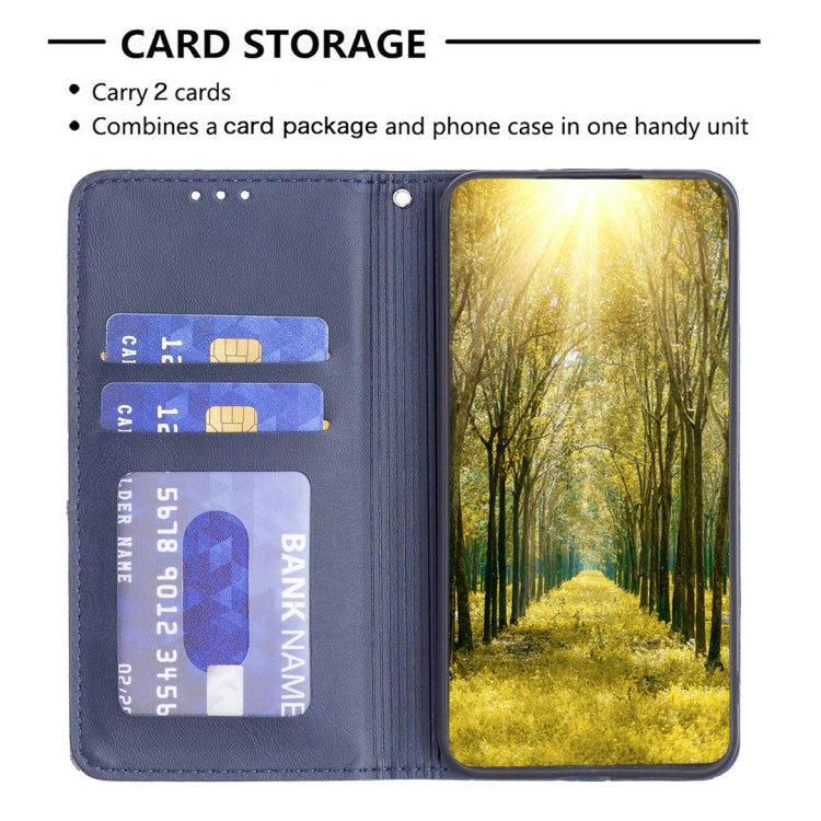 For iPhone 16 Pro Rhombus Texture Magnetic Leather Phone Case(Blue)