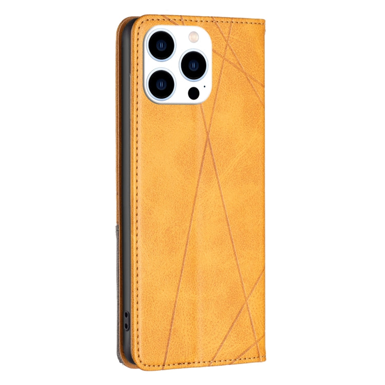 For iPhone 16 Pro Max Rhombus Texture Magnetic Leather Phone Case(Yellow)