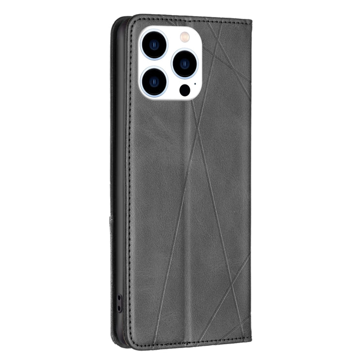 For iPhone 16 Pro Max Rhombus Texture Magnetic Leather Phone Case(Black)