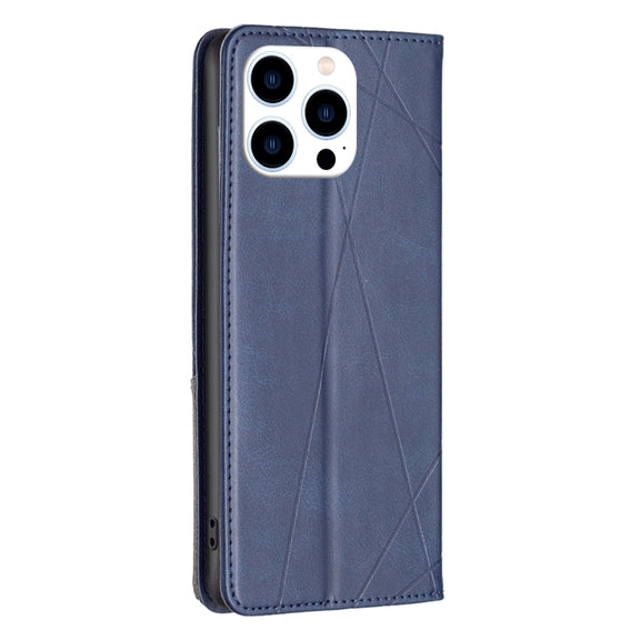 For iPhone 16 Pro Max Rhombus Texture Magnetic Leather Phone Case(Blue)