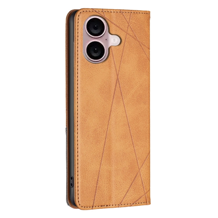 For iPhone 16 Rhombus Texture Magnetic Leather Phone Case(Yellow)