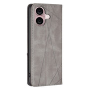 For iPhone 16 Rhombus Texture Magnetic Leather Phone Case(Grey)