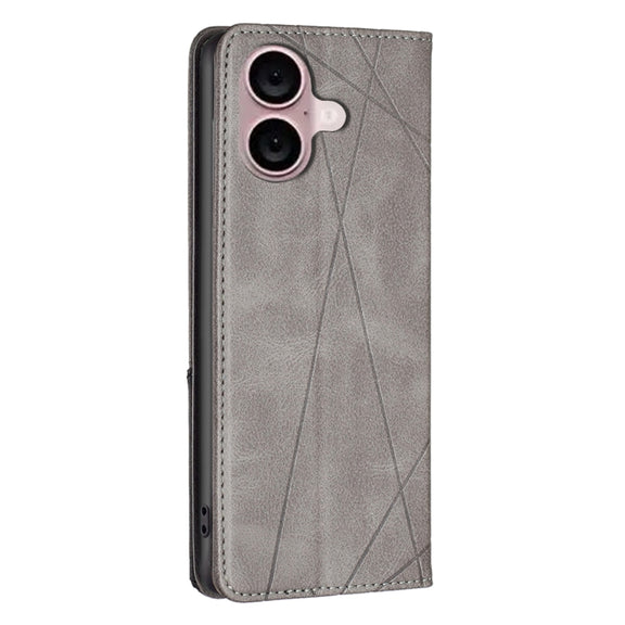 For iPhone 16 Rhombus Texture Magnetic Leather Phone Case(Grey)