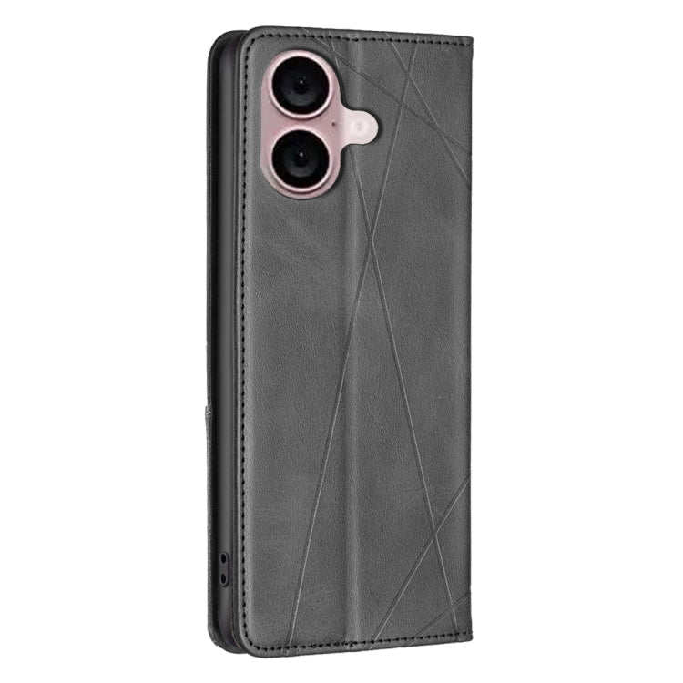 For iPhone 16 Rhombus Texture Magnetic Leather Phone Case(Black)
