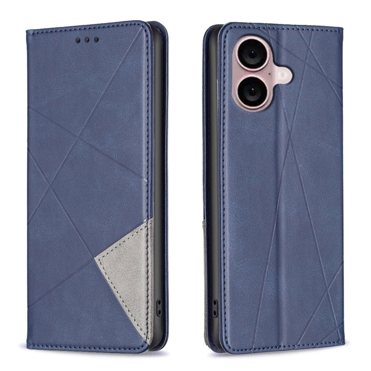 For iPhone 16 Rhombus Texture Magnetic Leather Phone Case(Blue)