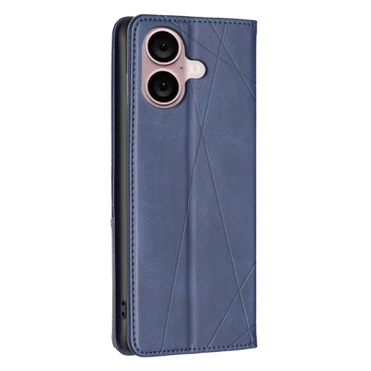 For iPhone 16 Rhombus Texture Magnetic Leather Phone Case(Blue)