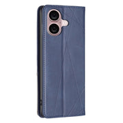 For iPhone 16 Rhombus Texture Magnetic Leather Phone Case(Blue)