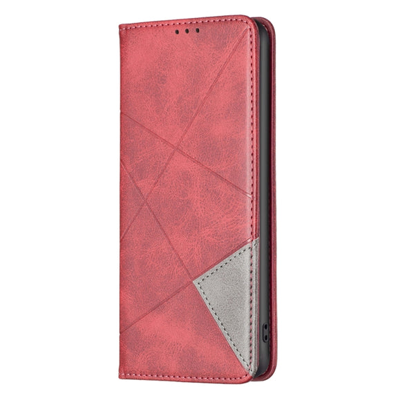 For iPhone 16 Plus Rhombus Texture Magnetic Leather Phone Case(Red)
