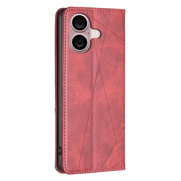 For iPhone 16 Plus Rhombus Texture Magnetic Leather Phone Case(Red)