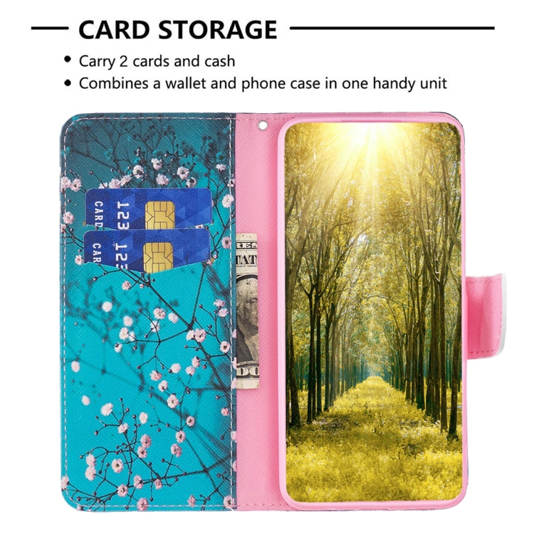 For iPhone 16 Colored Drawing Pattern Leather Phone Case(Plum Blossom)