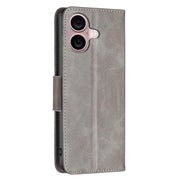 For iPhone 16 Lambskin Texture Pure Color Flip Leather Phone Case(Grey)