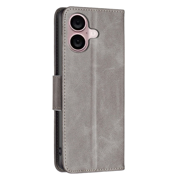 For iPhone 16 Lambskin Texture Pure Color Flip Leather Phone Case(Grey)
