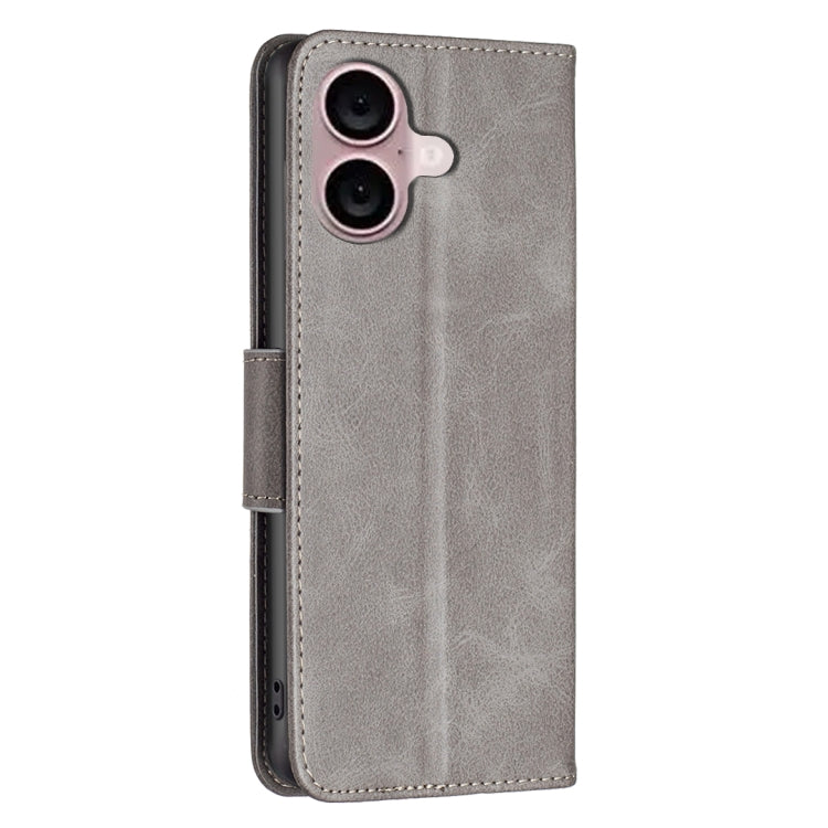 For iPhone 16 Lambskin Texture Pure Color Flip Leather Phone Case(Grey)