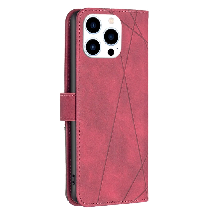 For iPhone 16 Pro Max Magnetic Buckle Rhombus Texture Leather Phone Case(Red)