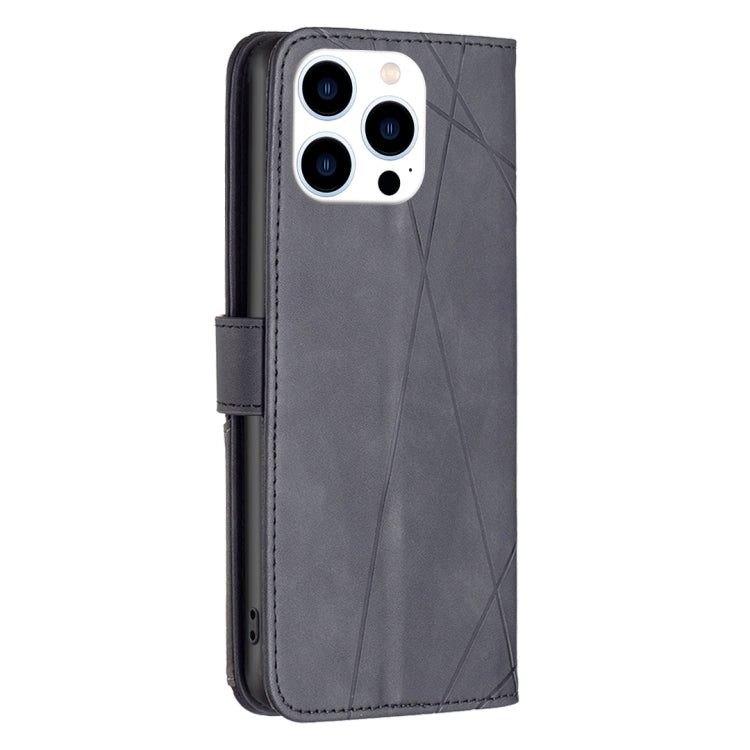 For iPhone 16 Pro Magnetic Buckle Rhombus Texture Leather Phone Case(Black)