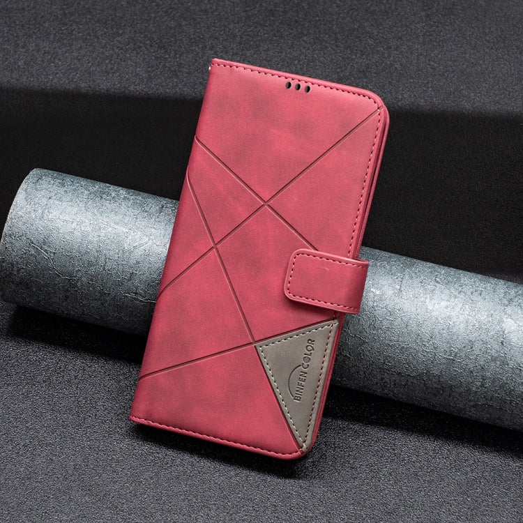 For iPhone 16 Magnetic Buckle Rhombus Texture Leather Phone Case(Red)