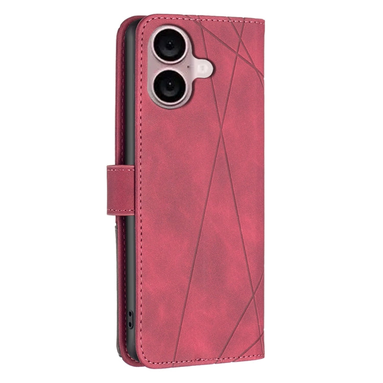For iPhone 16 Magnetic Buckle Rhombus Texture Leather Phone Case(Red)
