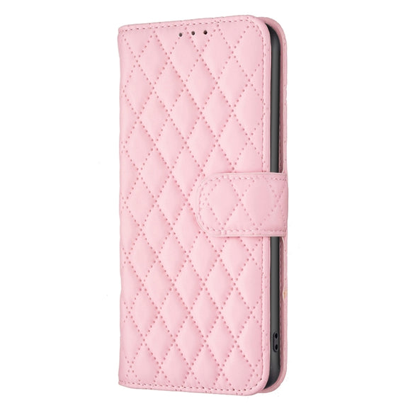 For iPhone 16 Diamond Lattice Wallet Flip Leather Phone Case(Pink)