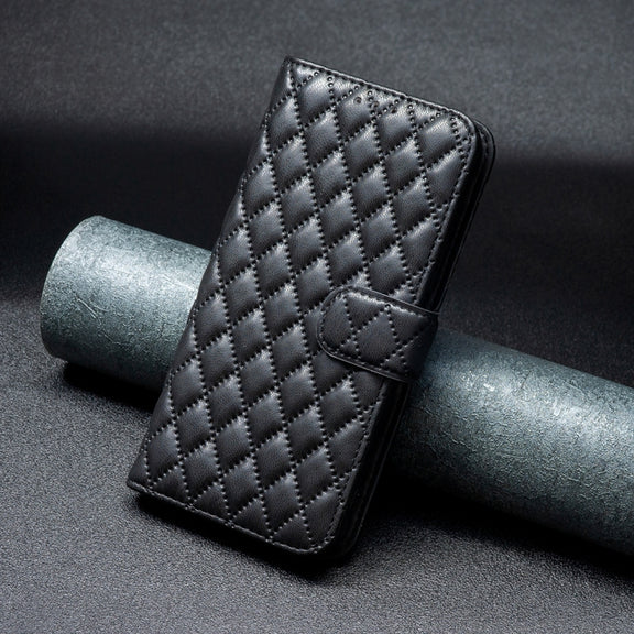 For iPhone 16 Diamond Lattice Wallet Flip Leather Phone Case(Black)