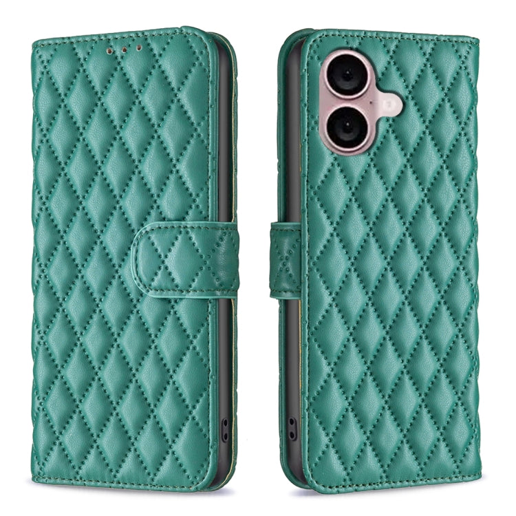 For iPhone 16 Plus Diamond Lattice Wallet Flip Leather Phone Case(Green)