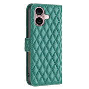 For iPhone 16 Plus Diamond Lattice Wallet Flip Leather Phone Case(Green)