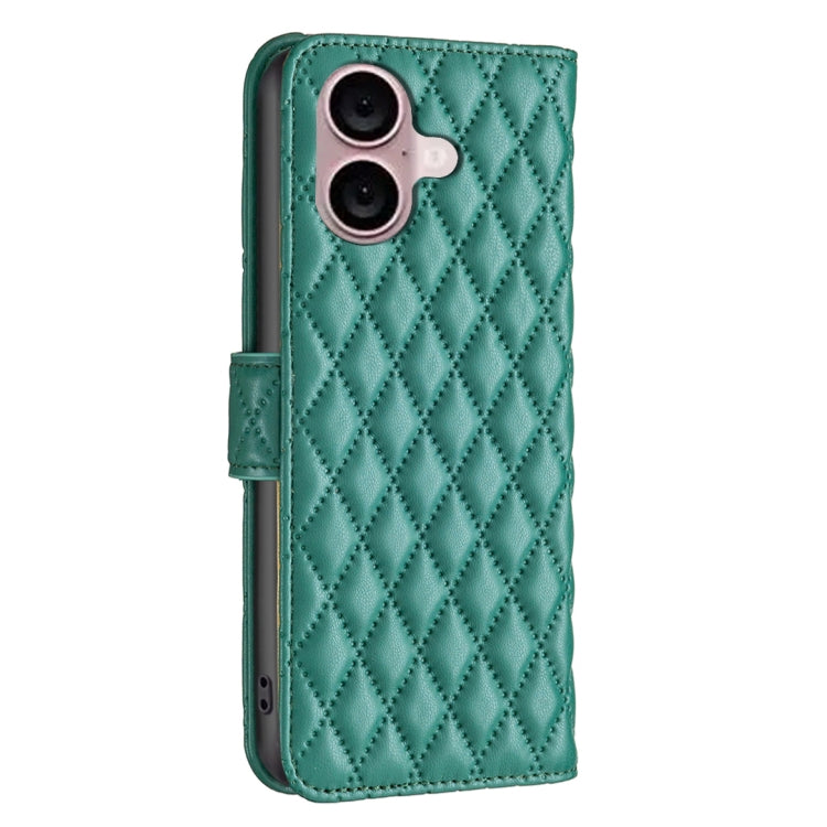 For iPhone 16 Plus Diamond Lattice Wallet Flip Leather Phone Case(Green)