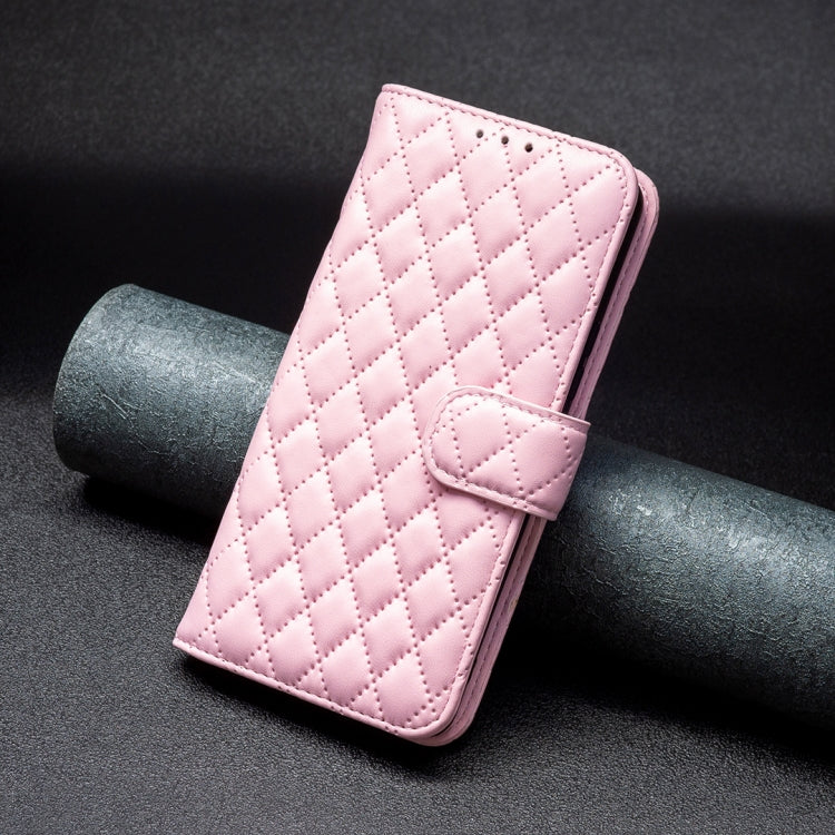 For iPhone 16 Plus Diamond Lattice Wallet Flip Leather Phone Case(Pink)