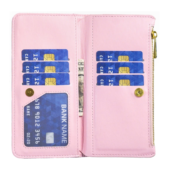 For iPhone 16 Pro Max Diamond Lattice Zipper Wallet Leather Flip Phone Case(Pink)