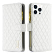 For iPhone 16 Pro Diamond Lattice Zipper Wallet Leather Flip Phone Case(White) - iPhone 16 Pro Cases by PMC TechLife | Online Shopping South Africa | PMC TechLife | Buy Now Pay Later Mobicred