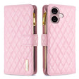 For iPhone 16 Diamond Lattice Zipper Wallet Leather Flip Phone Case(Pink) - iPhone 16 Cases by PMC TechLife | Online Shopping South Africa | PMC TechLife | Buy Now Pay Later Mobicred