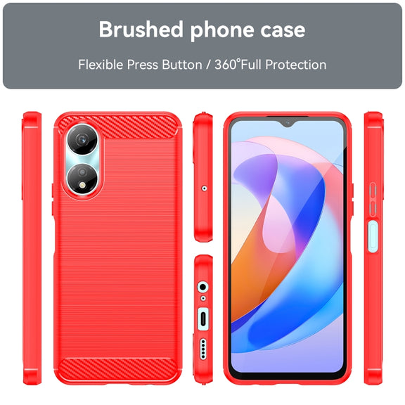 For Honor X7b Brushed Texture Carbon Fiber TPU Phone Case(Red)