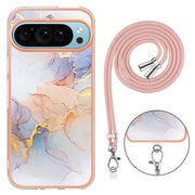 For Google Pixel 9 / 9 Pro Electroplating IMD TPU Phone Case with Lanyard(White Marble)