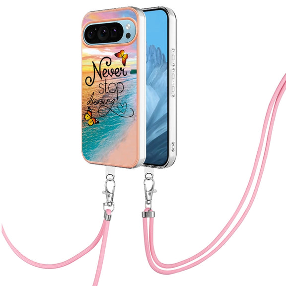 For Google Pixel 9 / 9 Pro Electroplating IMD TPU Phone Case with Lanyard(Dream Butterfly)