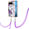 For Google Pixel 9 / 9 Pro Electroplating IMD TPU Phone Case with Lanyard(Purple Flower) - Google Cases by PMC TechLife | Online Shopping South Africa | PMC TechLife | Buy Now Pay Later Mobicred