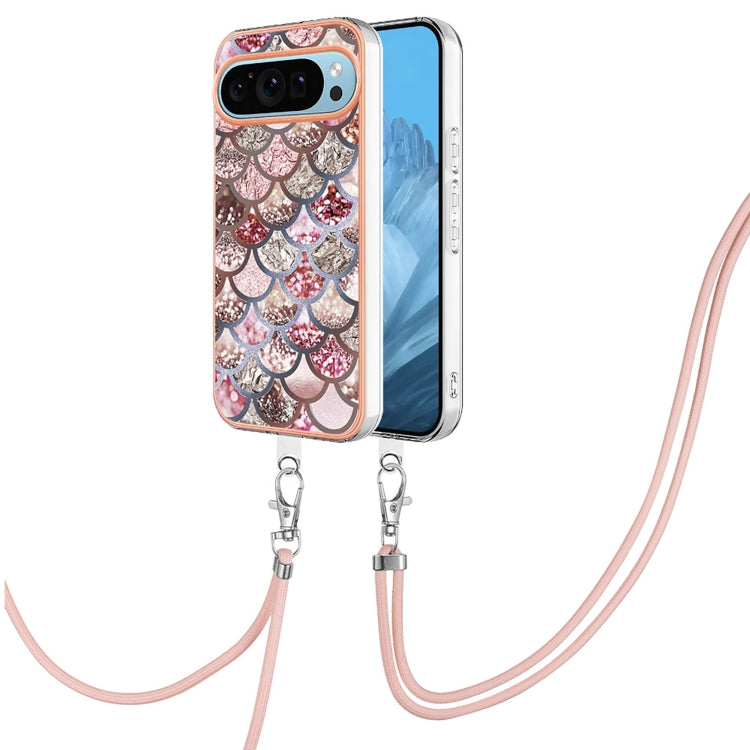 For Google Pixel 9 Pro XL Electroplating IMD TPU Phone Case with Lanyard(Pink Scales)