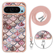 For Google Pixel 9 Pro XL Electroplating IMD TPU Phone Case with Lanyard(Pink Scales)
