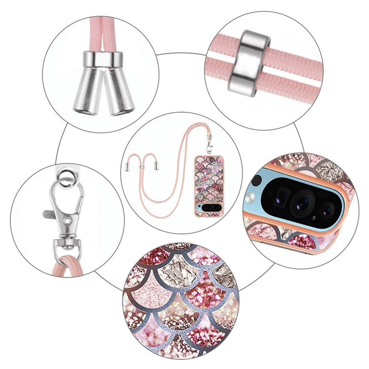 For Google Pixel 9 Pro XL Electroplating IMD TPU Phone Case with Lanyard(Pink Scales)