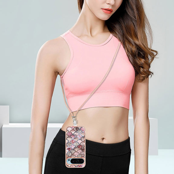 For Google Pixel 9 Pro XL Electroplating IMD TPU Phone Case with Lanyard(Pink Scales)