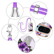 For Google Pixel 9 Pro XL Electroplating IMD TPU Phone Case with Lanyard(Purple Flower)