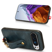 For Google Pixel 9 Pro Wristband Leather Back Phone Case(Blue)