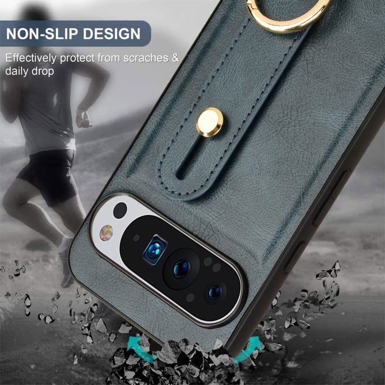 For Google Pixel 9 Pro Wristband Leather Back Phone Case(Blue)