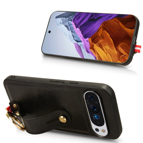 For Google Pixel 9 Wristband Leather Back Phone Case(Black)