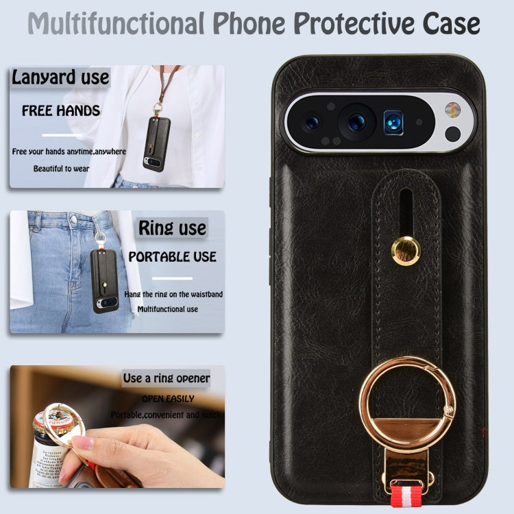 For Google Pixel 9 Wristband Leather Back Phone Case(Black)
