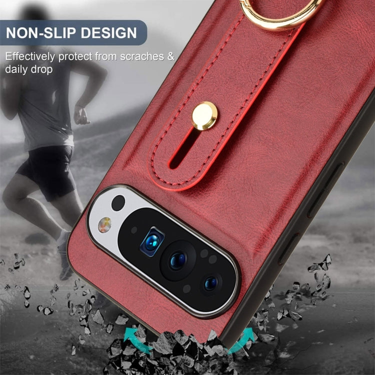 For Google Pixel 9 Wristband Leather Back Phone Case(Red)
