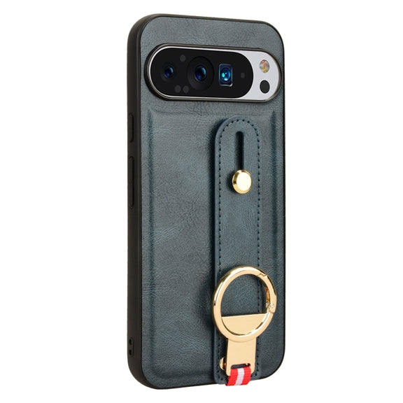 For Google Pixel 9 Wristband Leather Back Phone Case(Blue)